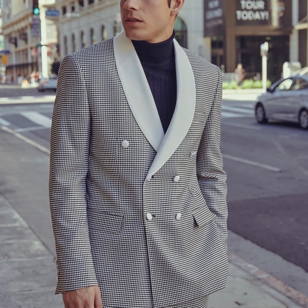 RON TOMSON R174  double breasted suit- beige black 1 Blazer, size 40